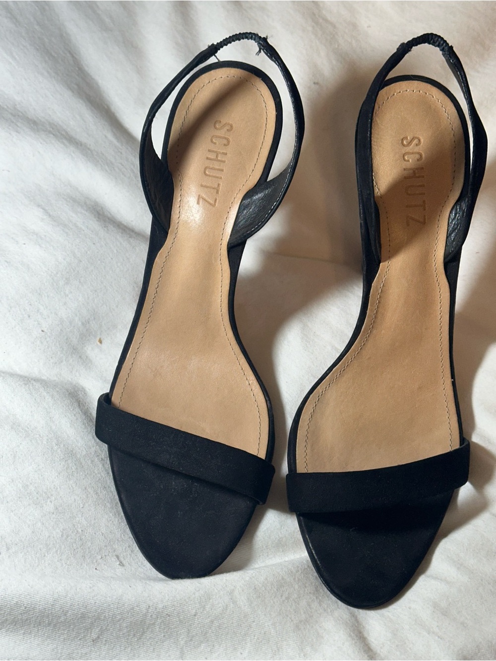 SCHUTZ Black Open-Toe Slingback Heels